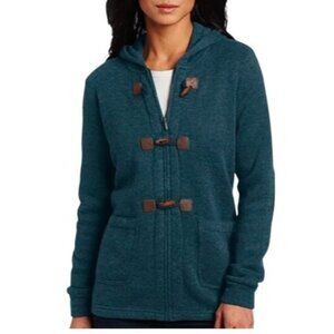 Merrell Women's Large Hewes Toggle Sweater Conifer Heather Teal Patches Full Zip
